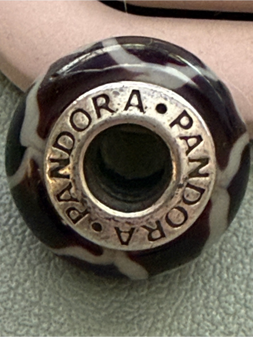 Pandora Brown and White Swirl Murano Glass Charm